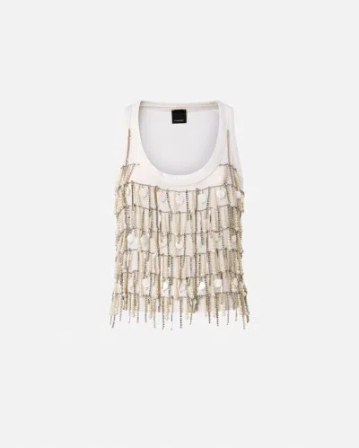 Pinko Top With Rhinestones And Jewel Chain In White