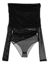 Pinko Sheer Black Off-shoulder Top With Lace In Black