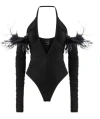 Pinko Bodysuit With Feathers In Black