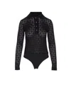 Pinko Lace Panel Bodysuit With Polo Neck In Black