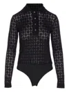 Pinko Lace Panel Bodysuit With Polo Neck In Black