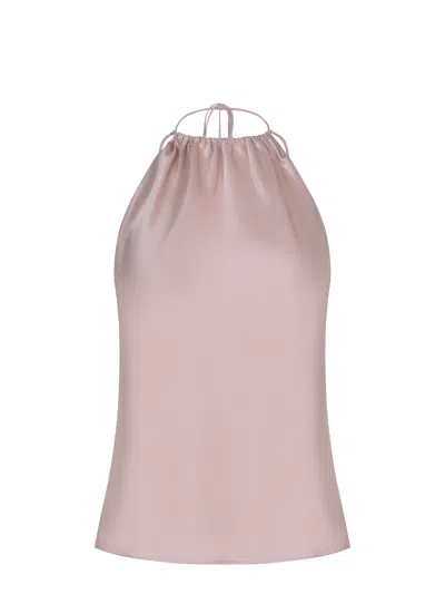 Pinko Carota Pink Sleeveless Top With Adjustable Spaghetti Straps And Ruched Neckline In Tech Fabric Woman In Neutral