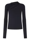 Pinko Asymmetric Long Sleeve Stretch Top In Black