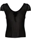 Pinko Fringed Ribbed-knit T-shirt In Nero