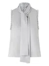 Pinko Enriqueta High-neck Top With Tie-detail Scarf In Gray