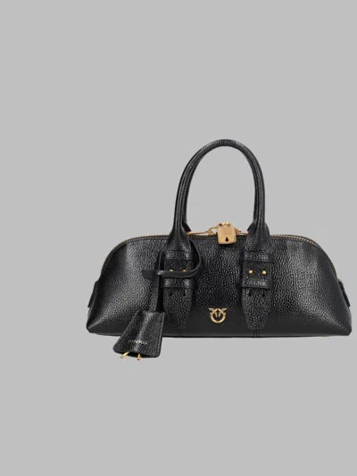 Pinko Top Handle Satchel Bag With Padlock Charm In Black