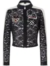 Pinko Lightweight Lace Jacket With Embroidered Patches In Black