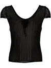Pinko Fringed Ribbed-knit T-shirt In Nero Limousine