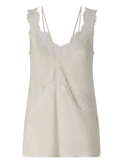 Pinko Sleeveless Twill Viscose Top With Lace Accents In Pink