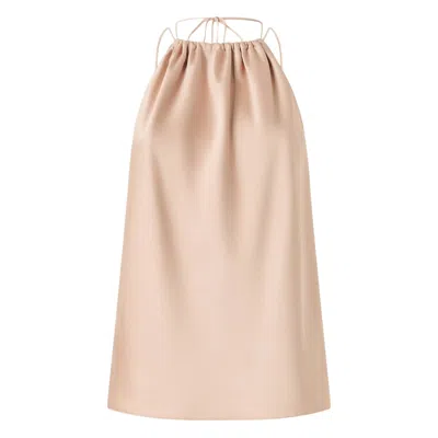 Pinko Carota Pink Sleeveless Top With Adjustable Spaghetti Straps And Ruched Neckline In Tech Fabric Woman In Neutral