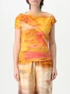 Pinko Asymmetric Crop Top With Landscape Print In Beige