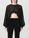 Pinko Sheer Ruffled Chiffon Sleeved Scarf In Black