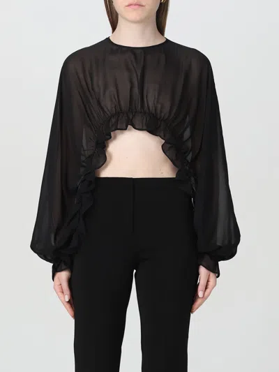 Pinko Sheer Ruffled Chiffon Sleeved Scarf In Gray