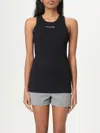 Pinko Denim Ribbed Tank Top With Golden Logo In Black