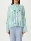 Pinko Pleated Sheer Floral Bow Long Sleeves In Green