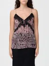 Pinko Lace And Metalized Detail V Neck Top In Pink