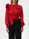 Pinko Cropped Satin Blouse With Appliqués In Rot