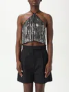Pinko Sequin Fringe Halterneck Crop Top In Silver