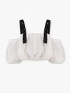 Pinko Cropped Beige Top With Puff Sleeves And Adjustable Straps