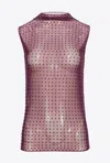 Pinko Sleeveless Tulle Top With Rhinestones In Multicolor