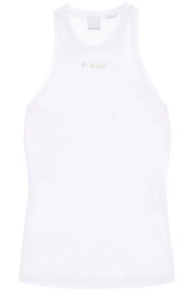 Pinko Logo-print Ribbed Tank Top In Blanc Brill.