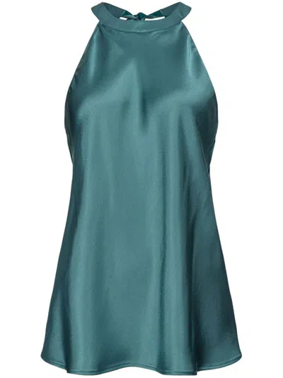 Pinko Halterneck Satin Tank Top In Green