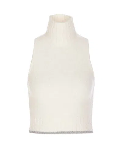 Pinko High Neck Sleeveless Crop Top In White