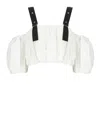 Pinko Cropped Beige Top With Puff Sleeves And Adjustable Straps In White