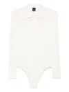 Pinko Intricate Lace Panel Bodysuit With Polo Collar In White