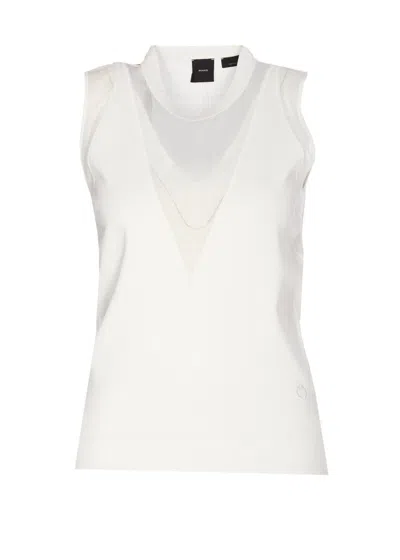 Pinko Semi-sheer Embroidered Logo Top In White