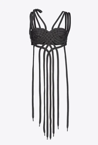Pinko Top With Criss-cross Lacing In Noir Limousine