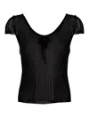 Pinko Fringed Ribbed-knit T-shirt In Black