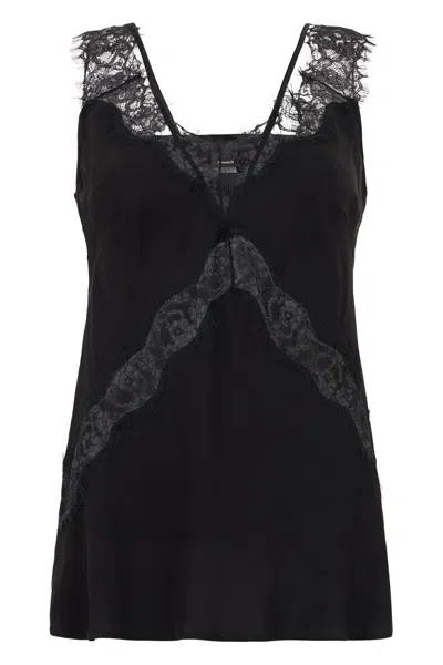 Pinko Top With Lace Embroidery In Black