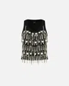 Pinko Top With Rhinestones And Jewel Chain In Black