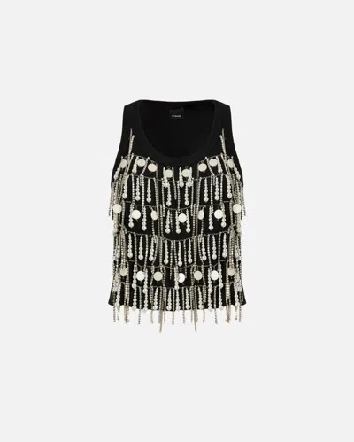 Pinko Top With Rhinestones And Jewel Chain In Black