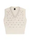 Pinko White Rhinestone Knitted Vest In Neutral