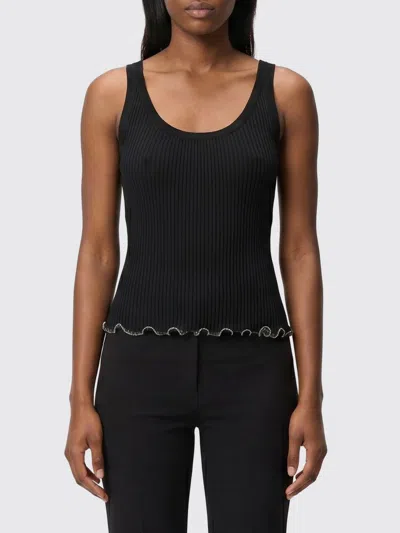 Pinko Ribbed Cotton Blend Top In Black