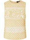 Pinko Fantasy Net Crochet Floral Top Keyhole In Yellow