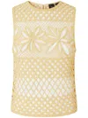 Pinko Fantasy Net Crochet Floral Top Keyhole In Yellow