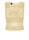 Pinko Fantasy Net Crochet Floral Top Keyhole In Yellow