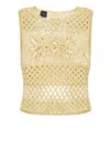 Pinko Fantasy Net Crochet Floral Top Keyhole In Yellow