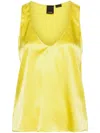 Pinko V-neck Satin Sleeveless Top In Yellow