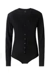 Pinko Black Wool Bodysuit With Deep V-neckline In Black