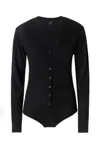 Pinko Black Wool Bodysuit With Deep V-neckline In Black