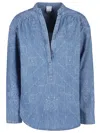 Pinko Blue Bandana-print Denim Blouse In Blue