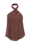 Pinko Halter Neck Top With Ring Detail And Flowy Silhouette In Brown