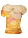 Pinko Asymmetric Crop Top With Landscape Print In Multicolour