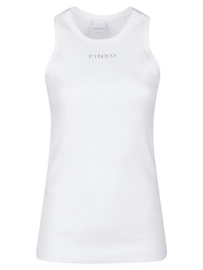 Pinko Unique Ribbed Sleeveless Top In Bianco