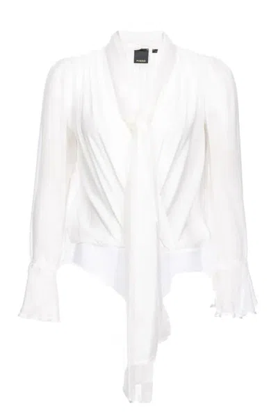 Pinko Silk Chiffon Bodysuit In White