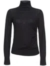 Pinko Fitted Ribbed Turtleneck Sweater With Decorative Buttons In Black